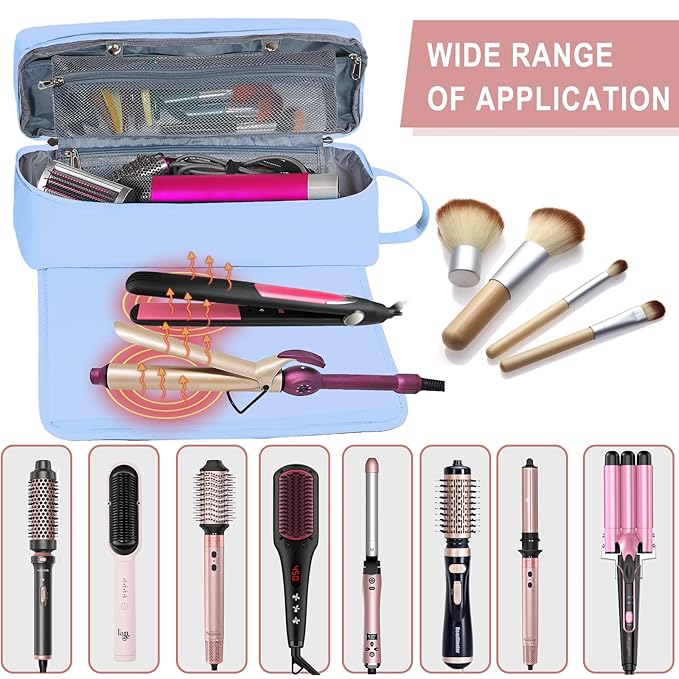 FAMOPLAY Hair Tools Travel Bag with Heat Resistant Mat Hair Styling Accessories Storage Case for Hair Dryer Flat Iron Straightener Curling Iron Haircare Accessories Travel Essentials for Women