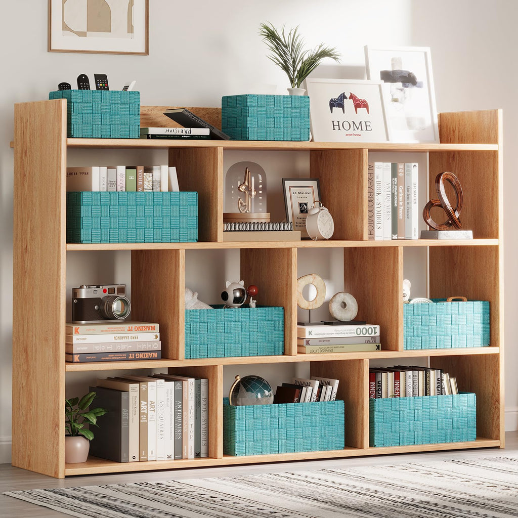 Storage Baskets: 6 Pack Stackable Woven Storage Bins, Aqua