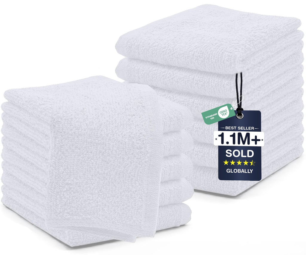 DAN RIVER 12 Pack Cotton Wash Cloths Set for Showering [12x12] White