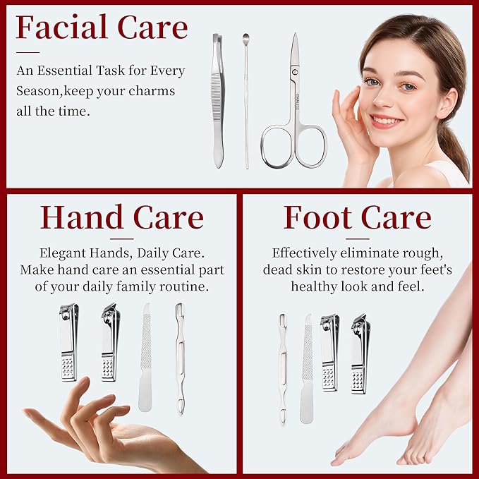 Manicure Set Stocking Stuffers for Men, Stocking Stuffers for Teens Manicure Kit Nail Clippers Kit Grooming Kit Pedicure Care Tool for Men Dad Birthday Gifts for Teen Boy Father Father's Day Silver