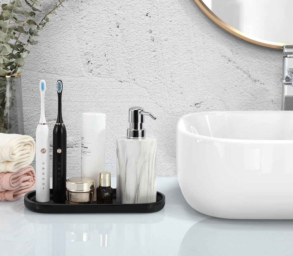 Luxspire 10" Oval Bathroom Tray for Countertop Organizer, Matte Black