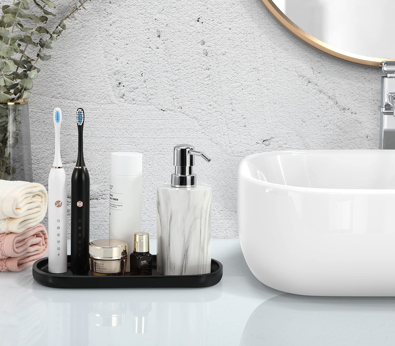 Luxspire 10" Oval Bathroom Tray for Countertop Organizer, Matte Black