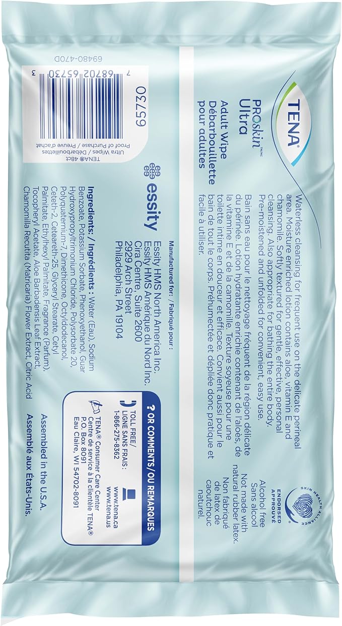 TENA Proskin Adult Wipes for Incontinence, Unisex, 48 ct