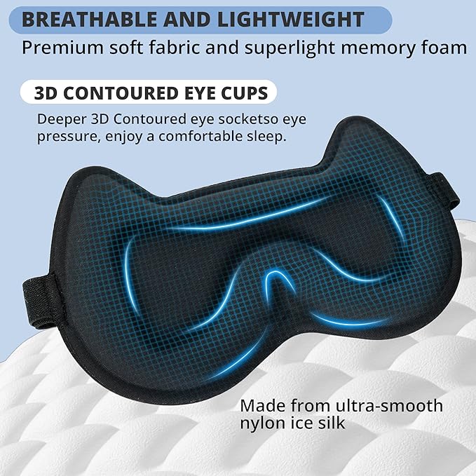 Kids Sleep Mask for Sleeping – Soft 3D Contoured Eye Mask for Kids, Comfortable No-Pressure Eye Cover with Memory Foam for Travel, Naps & Airplane, Boys & Girls (Blue)
