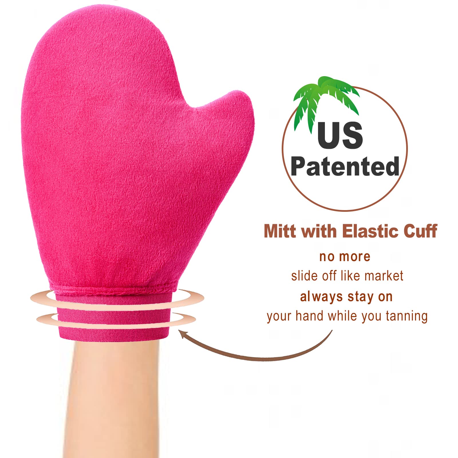 Self Tanner Mitt Applicator - US Patent Self Tanning Mitt with Elastic Cuff in Pink Color. Velvet Soft Texture for Streak-Free Full Body Application, Perfect for Beach Vacation, Back,Legs