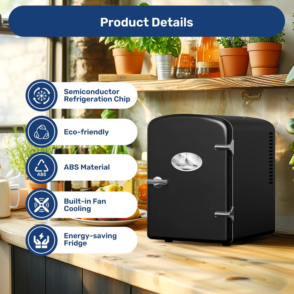 YSSOA 4L/6 Can Portable Mini Fridge with Observation Window, Compact Cooler & Warmer Freon-Free Small Refrigerator, for Skincare, Beverage, Food, Cosmetics, Black