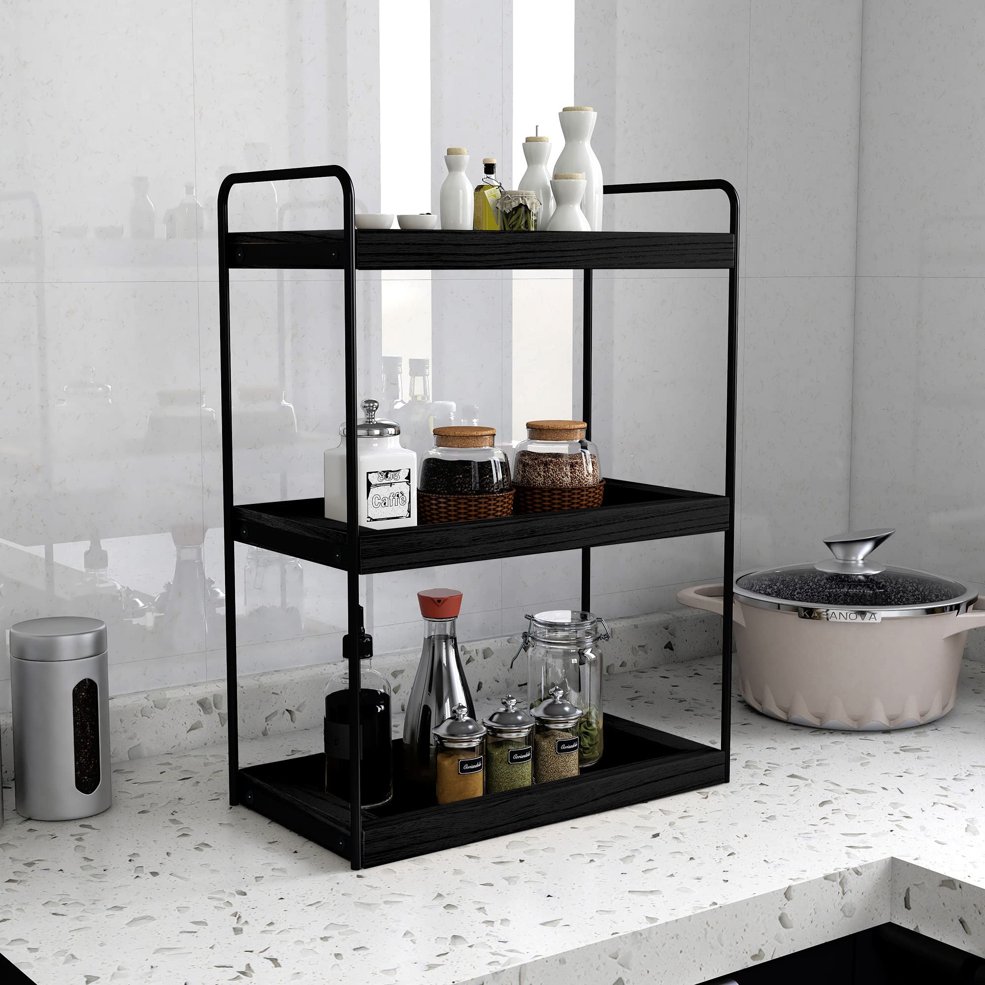 Dorhors 3 Tier Bathroom Counter Organizer,Countertop Bathroom Storage Shelf,Counter Tray and Vanity Organizer (Black)