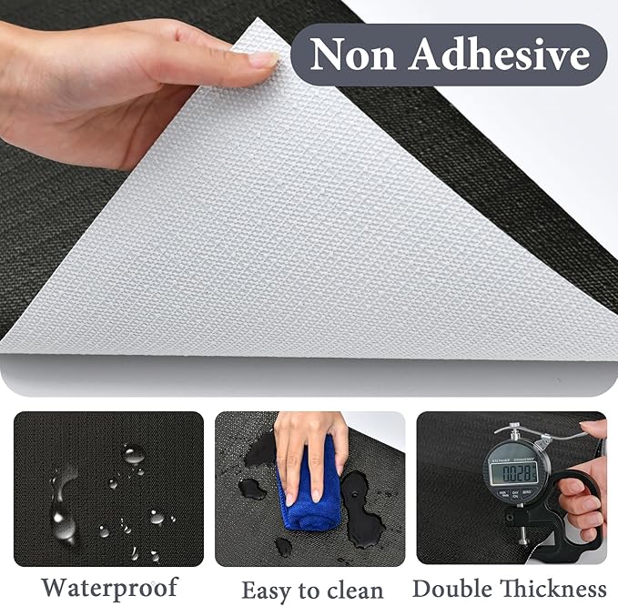 Shelf Liners for Kitchen Cabinets 12in x 30FT, Non Adhesive Drawer Liner Pure Black Thickened Shelf Liner Non-Slip Easy to Clean for Tool Box Refrigerator with Knife and Tape Measure