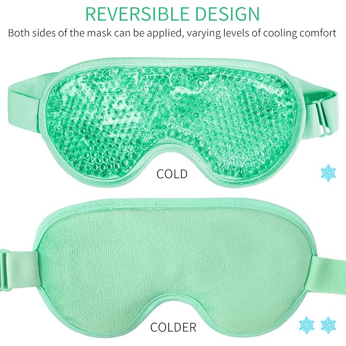 Cooling Eye Mask with Gel Beads, Reusable Cold Eye Mask for Puffy Eyes, Dark Circles, Sleep, Relaxation, Soft Cooling Eye Pads for Men Women (Green)