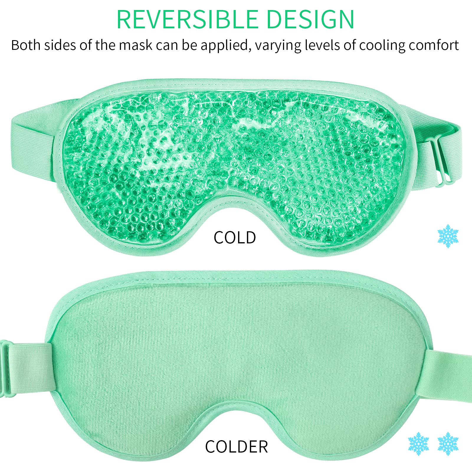 Cooling Eye Mask with Gel Beads, Reusable Cold Eye Mask for Puffy Eyes, Dark Circles, Sleep, Relaxation, Soft Cooling Eye Pads for Men Women (Green)