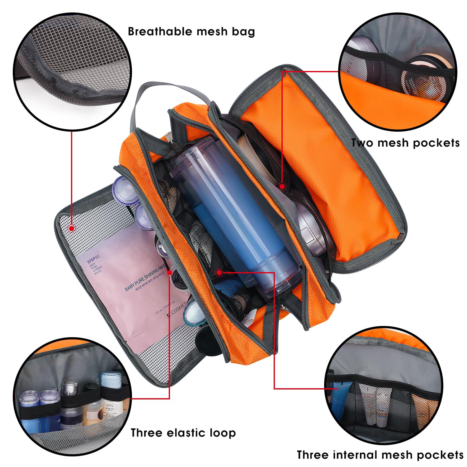 Toiletry Bag for Men/Women Hanging Dopp Kit Water Resistant Shaving Bag Small Toiletry Bag for Traveling (Orange)
