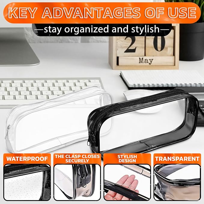 Small Makeup Bag for Purse 7.78" x 3.15" x 1.37" – 2 Pcs Clear Makeup Bags with Zipper – Waterproof Plastic Cosmetic Pouch, Compact Storage for Travel, Daily Organization, and On-the-Go Essentials