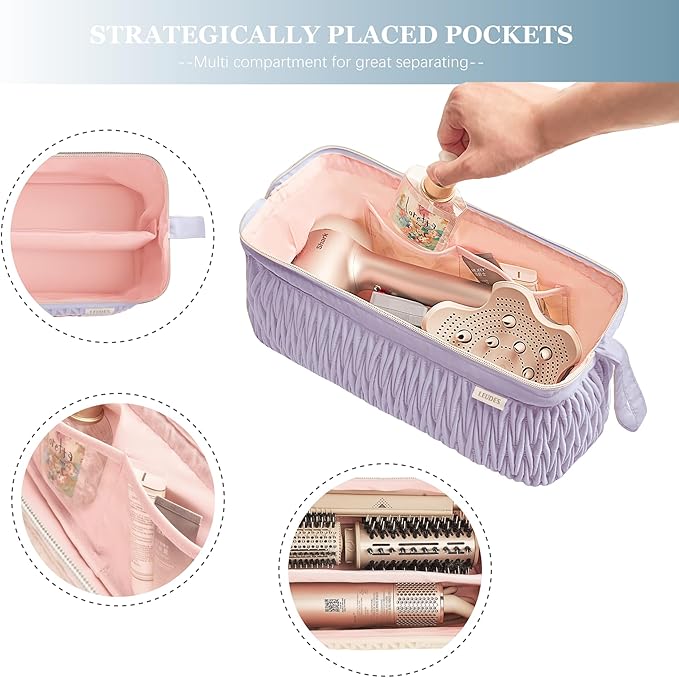 Leudes Dy son Travel Case for Shark Hair Dryer Airstraight Flex Style Hair Attachment Tool Organizer Accessories Air Wrap Flat Curling Iron Carrying Case (Lavender)