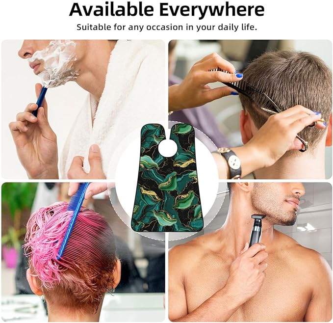 Non-Stick Beard Shaving Bib, Hair Catcher Apron with Suction Cups, Waterproof Grooming Tool for Men Husband, Teal Turquoise Green Gold Black Marble Shave Bib