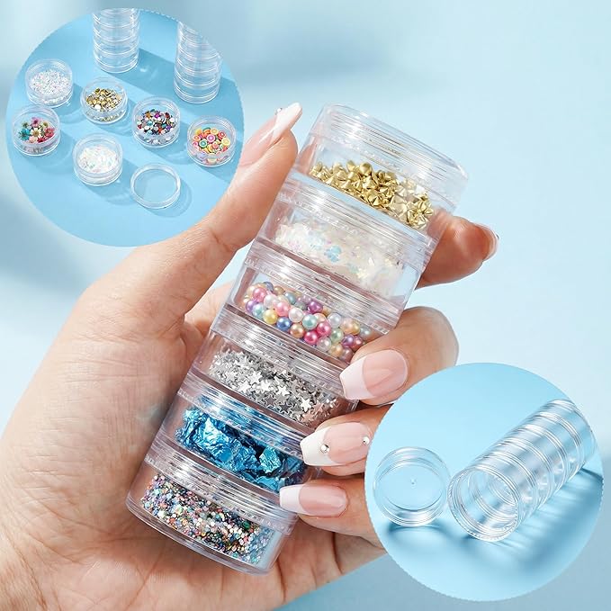 4 Sets 6 Layer Stackable Plastic Containers, 10G/10ML Clear Cosmetic Storage Box Round Organizer Jars for Beads, Buttons, Small Jewelry Findings