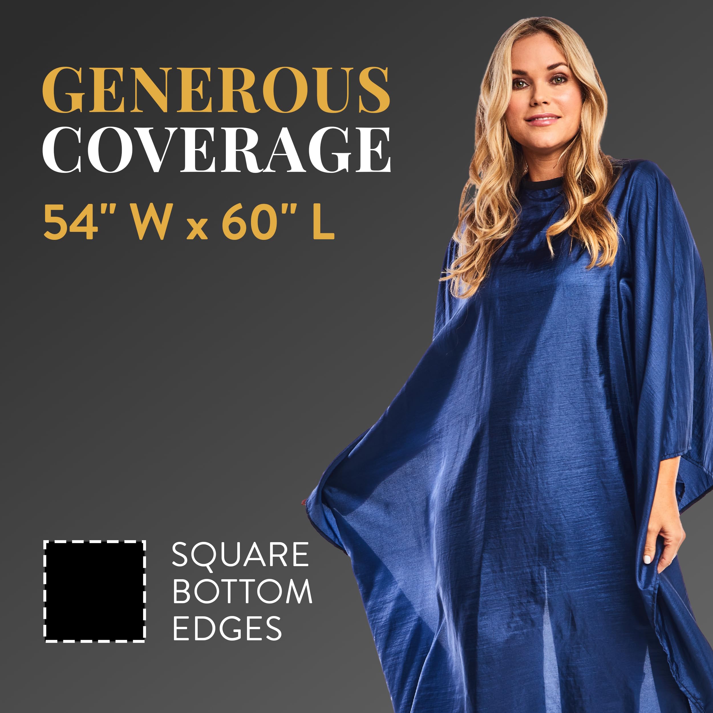Betty Dain Lightweight Crinkle Nylon Hair Cutting/Styling Cape, Water Resistant, Ultra Lightweight Crinkle Antron Nylon, Repels Hair, Neck Snap Closure, Generous 54 x 60 Inch Size, Royal Blue