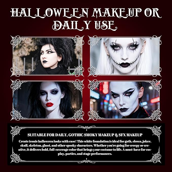 Guxelle White Liquid Foundation, Waterproof Full Coverage Foundation Mixer, White Base with Makeup Mixing Palette for Goths SFX & Daily Makeup.