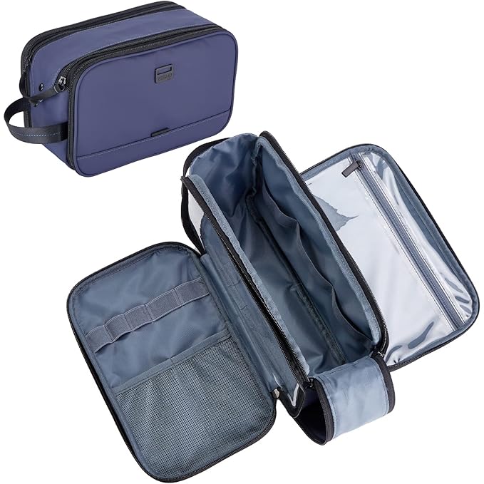 ZEEMO Trevel Toiletry Bag for Men, Full Open Dopp Kit with Dual Compartment