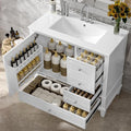 36" Bathroom Vanity with Sink, Harper & Bright Designs Free Standing Single Vanity Set with 3 Drawers and One Door with Storage Racks, Solid Wood Storage Cabinet with Ceramic Basin for Bathroom, White