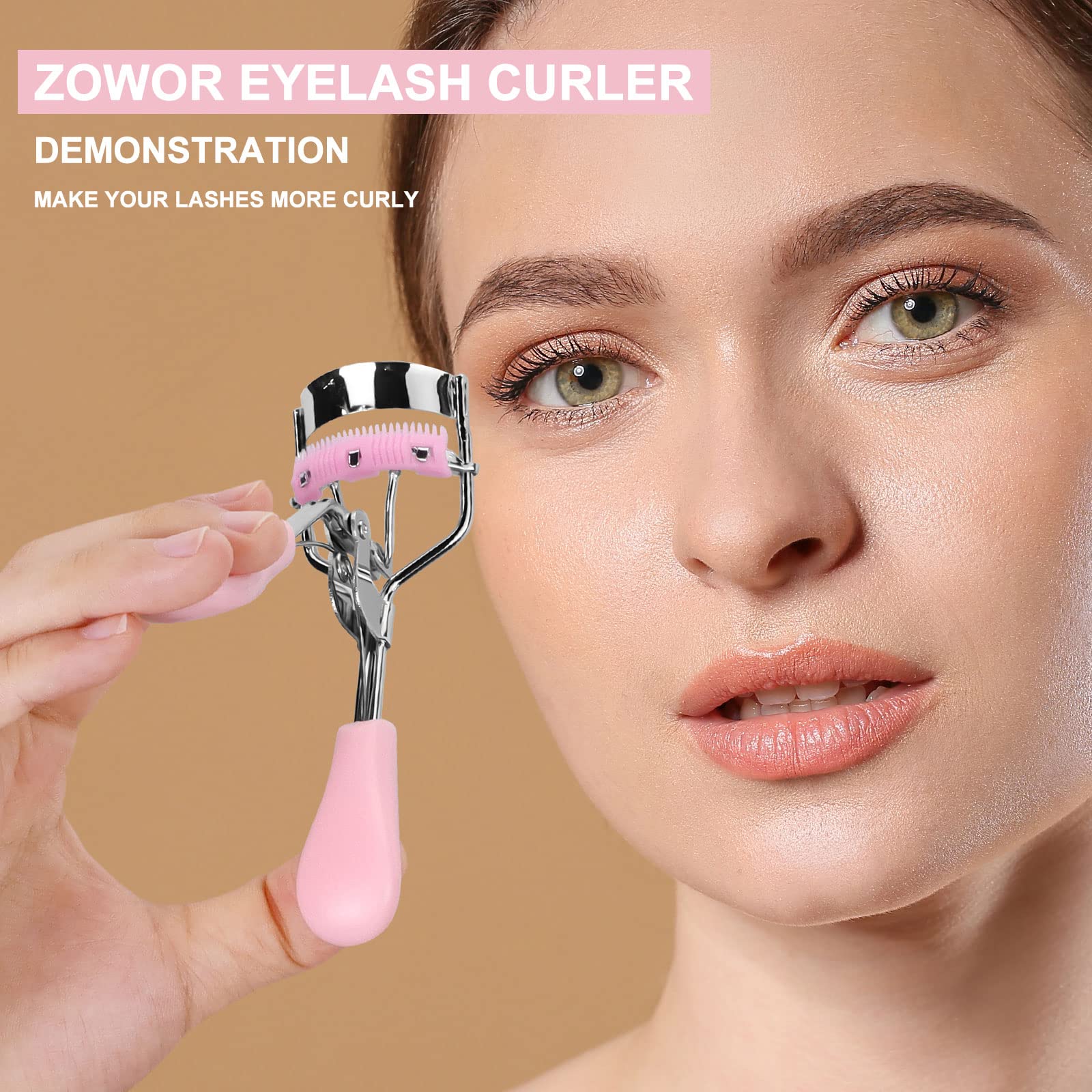 Zowor Eyelash Curler with Comb Fit All Eye Shape Curved Eyelash Curlers,Natural and Long Lasting Lash Curler for Women Make Up Gift(Pink)