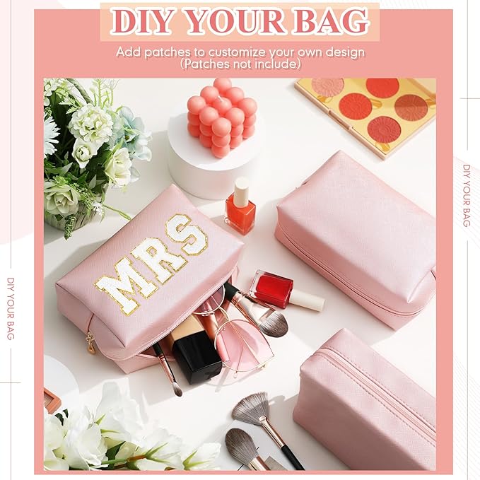 Kigeli Aesthetic Makeup Bags PU Leather Cosmetic Pouches Waterproof Plain Toiletry Bags Makeup Pouches Bulk for Women Party Gift Travel Storage Organizer(Rose Gold,7.1 x 2.8 x 4.3 in)