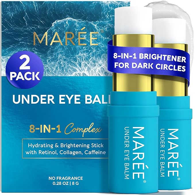 MAREE Under Eye Balm Stick Hydrating – 2 PACK Retinol Caffeine Under Eye Brightener Stick for Older Women – Collagen Undereye Cream for Dark Circles & Wrinkles – 0.28 Ounce, Blue