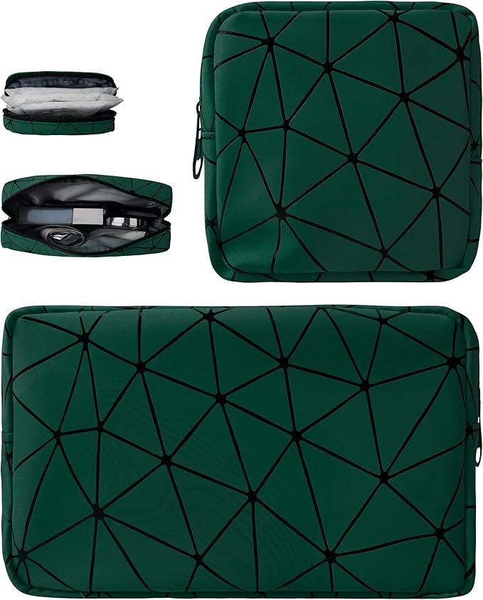 Sanitary Napkin Storage Bags Set, Portable Period Bag for Teen Girls Small Make up Bag for Purse, Portable Menstrual Pad Pouch(Large & Small Green)