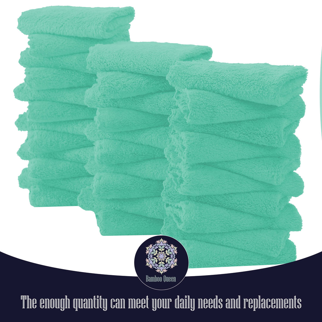 32 Pack Baby Washcloths - 10x10 Inch, Coral Fleece - Extra Absorbent and Soft Wash Clothes for Newborns, Infants and Toddlers - Suitable for Sensitive Skin and New Born - Baby Shower - Aqua Green
