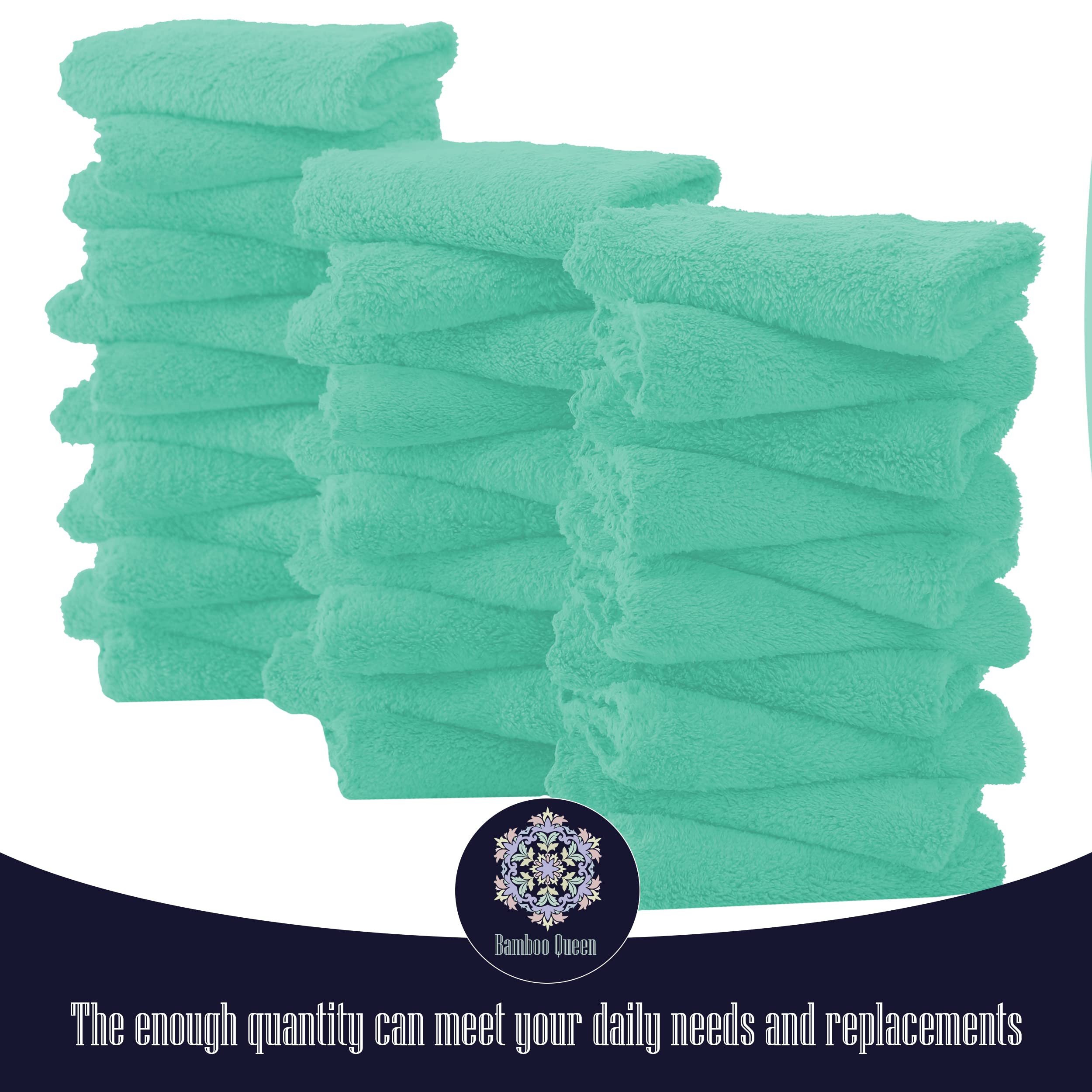 32 Pack Baby Washcloths - 10x10 Inch, Coral Fleece - Extra Absorbent and Soft Wash Clothes for Newborns, Infants and Toddlers - Suitable for Sensitive Skin and New Born - Baby Shower - Aqua Green