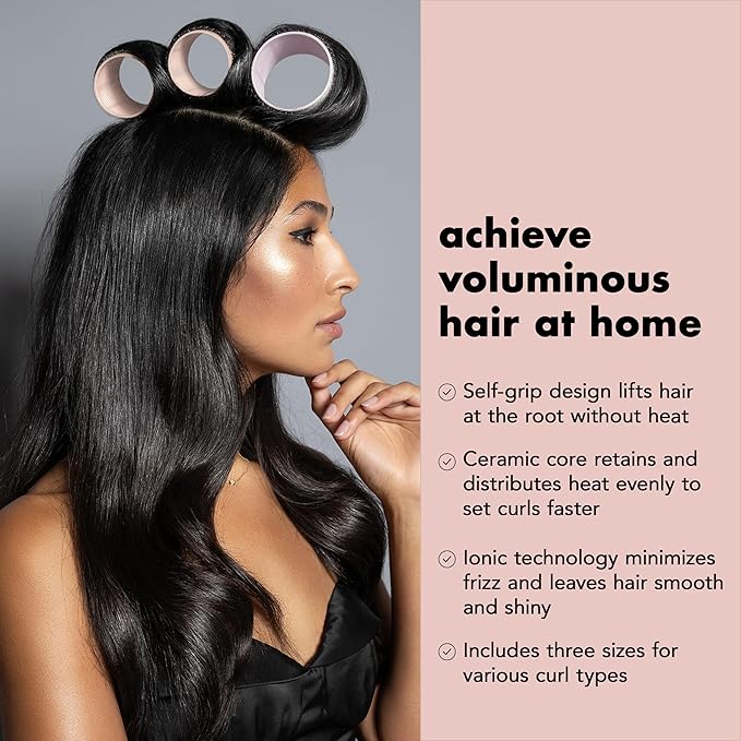 The Hair Edit Ceramic Core Hair Rollers for Salon-Quality Volume Professional Grade Thermal Rollers, Heat or No-Heat Styling, Soft Waves & Bouncy Blowouts, Root Lift, Long-Lasting Shine 9 Pack