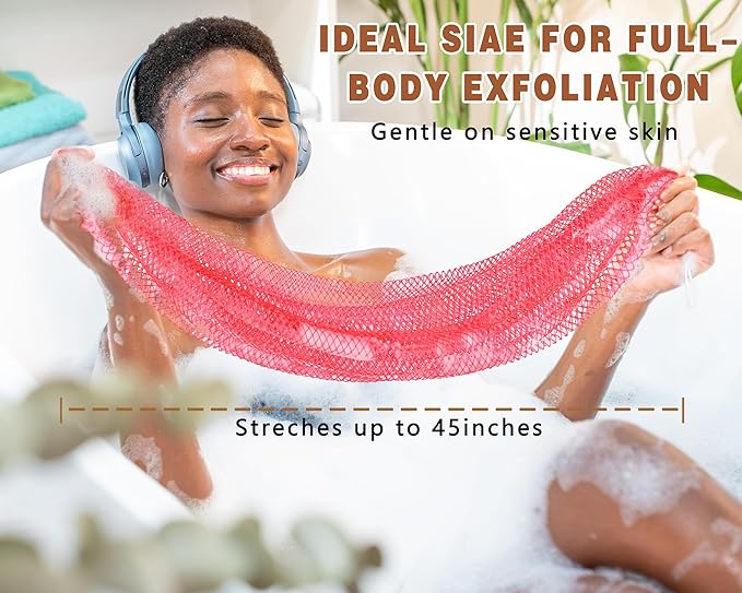 2 Pack African Net Sponge Exfoliating Body Scrubber Bath Sponge for Daily Use (Pink + Deep Purple)