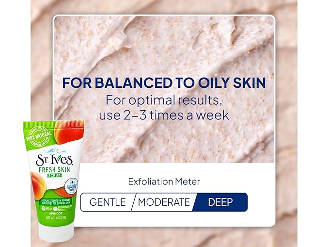 St. Ives Fresh Skin Scrub, Deep Exfoliator Skin Care for Clean, Glowing Skin, Apricot, 1 OZ
