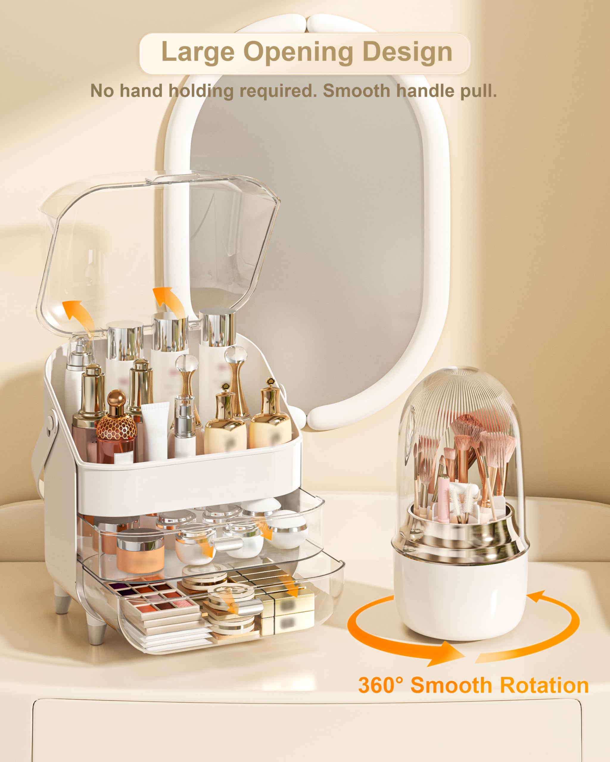 Makeup Organizer Countertop, Skincare Holder Bathroom Counter Organizer, Storage Box Cosmetic Display Cases, Teen Girl Gifts Make up Organizers (Sliver/Brush)