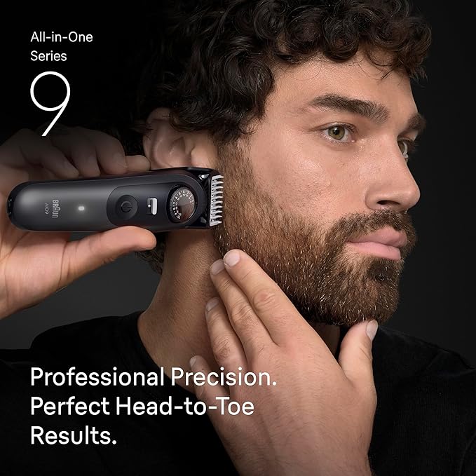 Braun All-in-One Series 9 Men’s Electric Beard Trimmer, Hair Clipper, Shaver & Razor for Face, Hair & Body, AIO 9535 with Gillette Labs Razor, Cordless