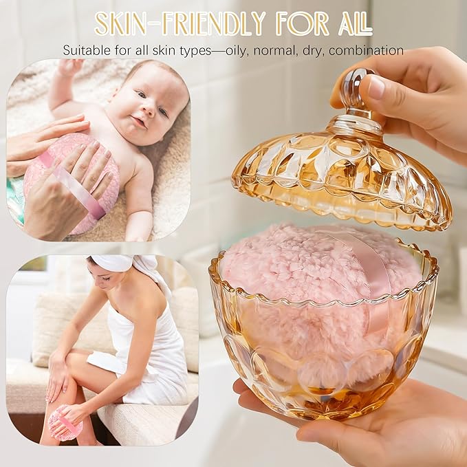 2 Pcs Extra Large Body Powder Puff and Container with 6 '' Body Powder Puff