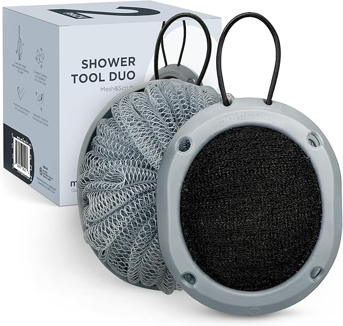 MainBasics Shower Tool Duo 2-in-1 Shower Loofah Sponge