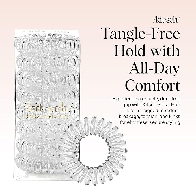 Kitsch Spiral Hair Ties for Women – Coiled Plastic Hair Ties No Damage, Ponytail Holders for Thick and Thin Hair – Creaseless and Dent-Free, Phone Cord Style - Clear, 8 Pcs