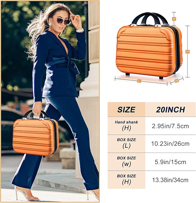 14 Inch Makeup Train Case PC ABS Hard Shell Cosmetic Organizer Portable Toiletry Bag Travel Vanity Case Small Suitcase Makeup Box for Women Outside Activity With Back Strap