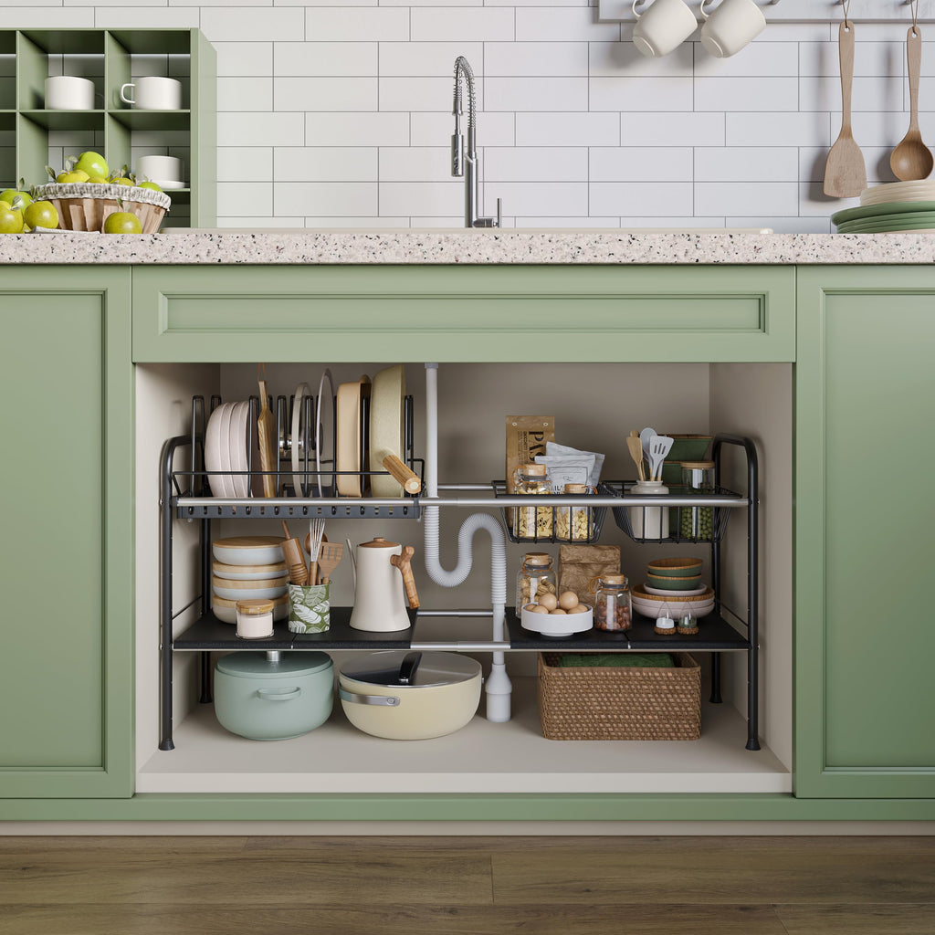 NETEL Expandable Under Sink Organizer，Pot and pan Organizer Under Cabinet