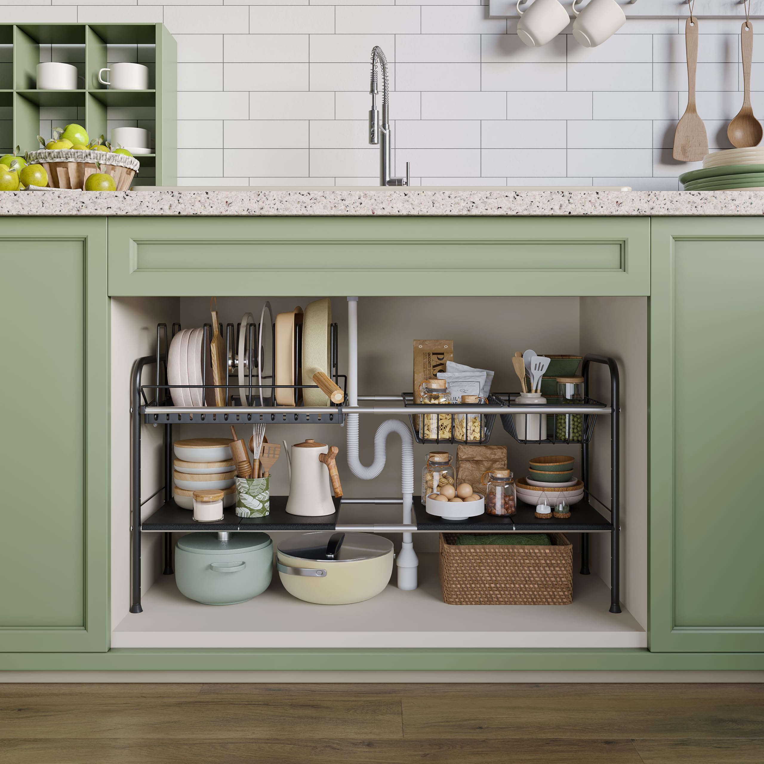 NETEL Expandable Under Sink Organizer，Pot and pan Organizer Under Cabinet