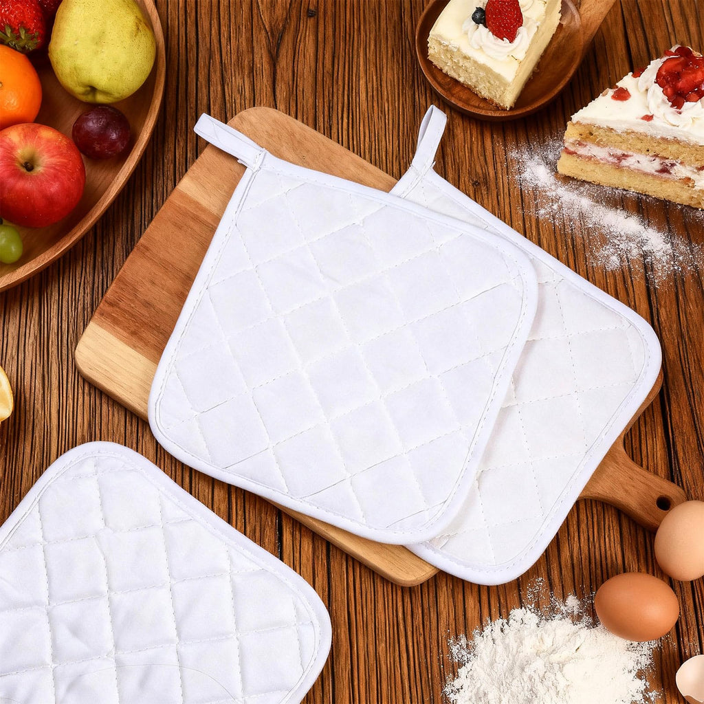 Uiifan 30 Pieces Cotton Pot Holders for Kitchen Washable Heat Resistant Potholders Oven Hot Pads for Cooking and Baking, 7.87 x 7.87 x 0.2 Inch (White)