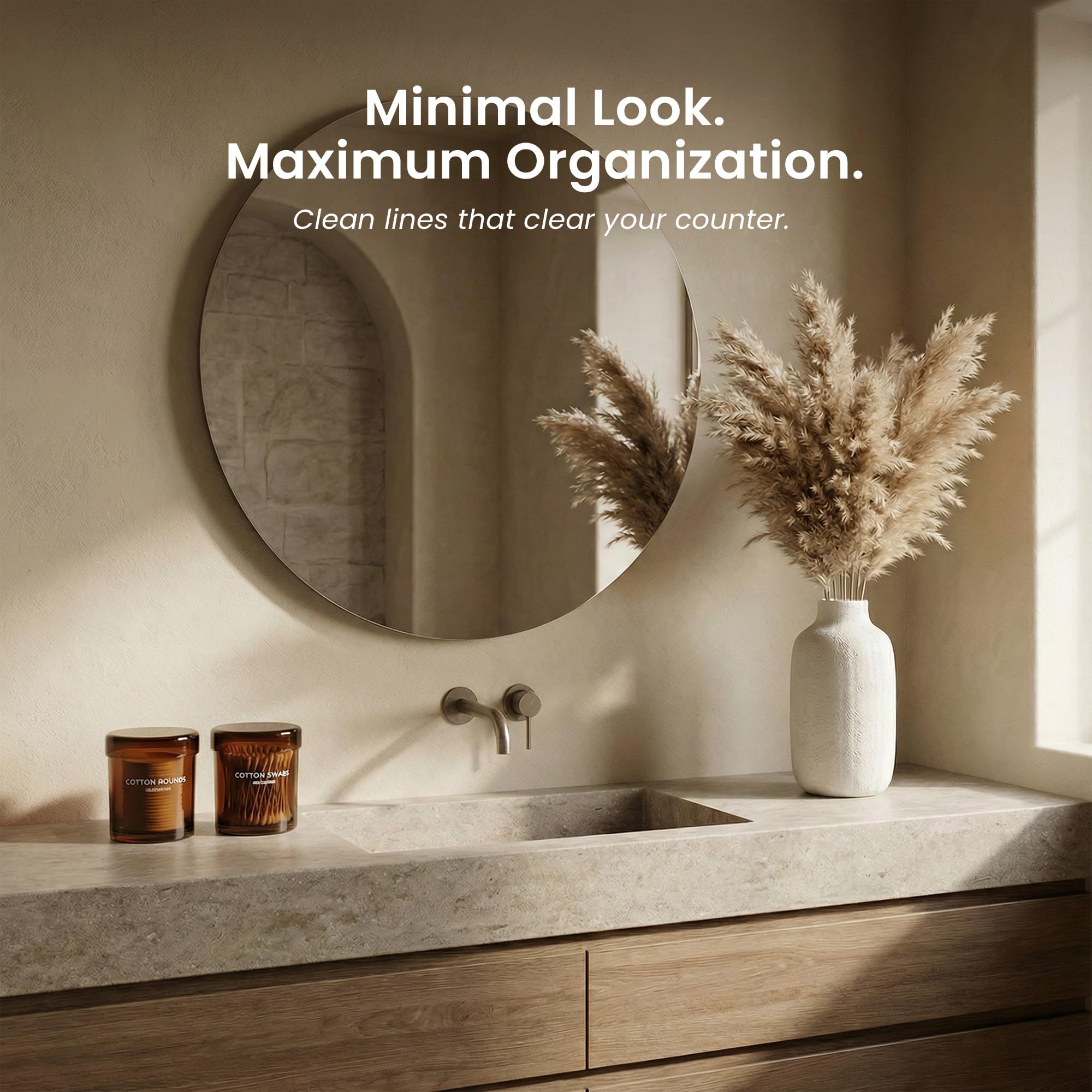 MaisoNovo Glass Bathroom Containers with Lids (Airtight) - Qtip Holder - Apothecary Jars for Cotton Rounds, Swabs, Balls, Pads - Amber Q Tip Dispenser - 2 pcs Bathroom Canisters Set for Organization