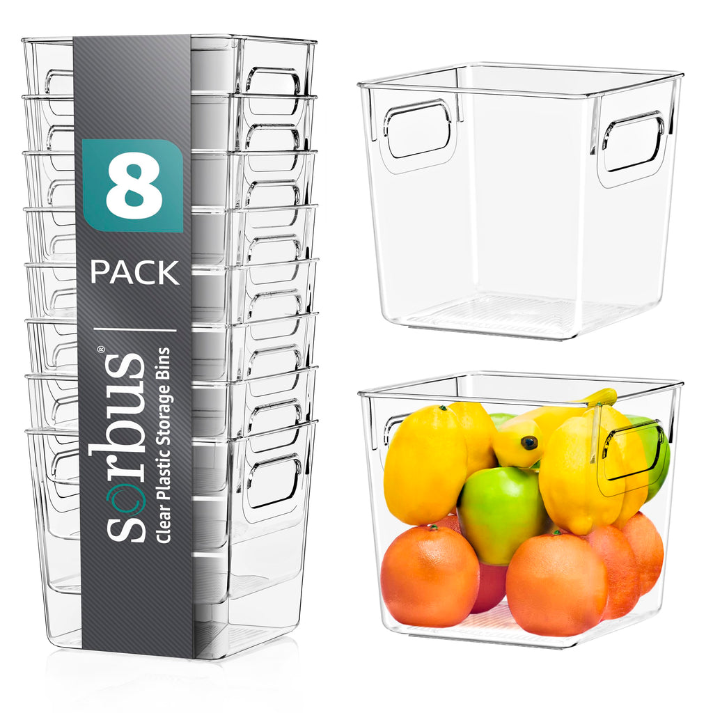 Sorbus Small Clear Plastic Storage Bins for Shelves, Clothes, with Handle - Clear Storage Bins, Drawer, Shelf, Closet, Pantry, Fridge, Freezer Organizer Bins, Closet Organizers and Storage (8 pack)
