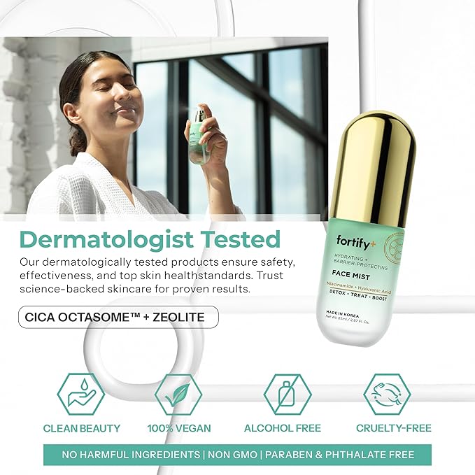 Fortify Skincare Hydrating Face Mist with Hyaluronic Acid & Niacinamide - 3-in-1: Detox, Treat, Boost - Dermatologist Tested - Fragrance-Free, For All Skin Types - Korean Skin Care - 2.87oz - 2 Pack