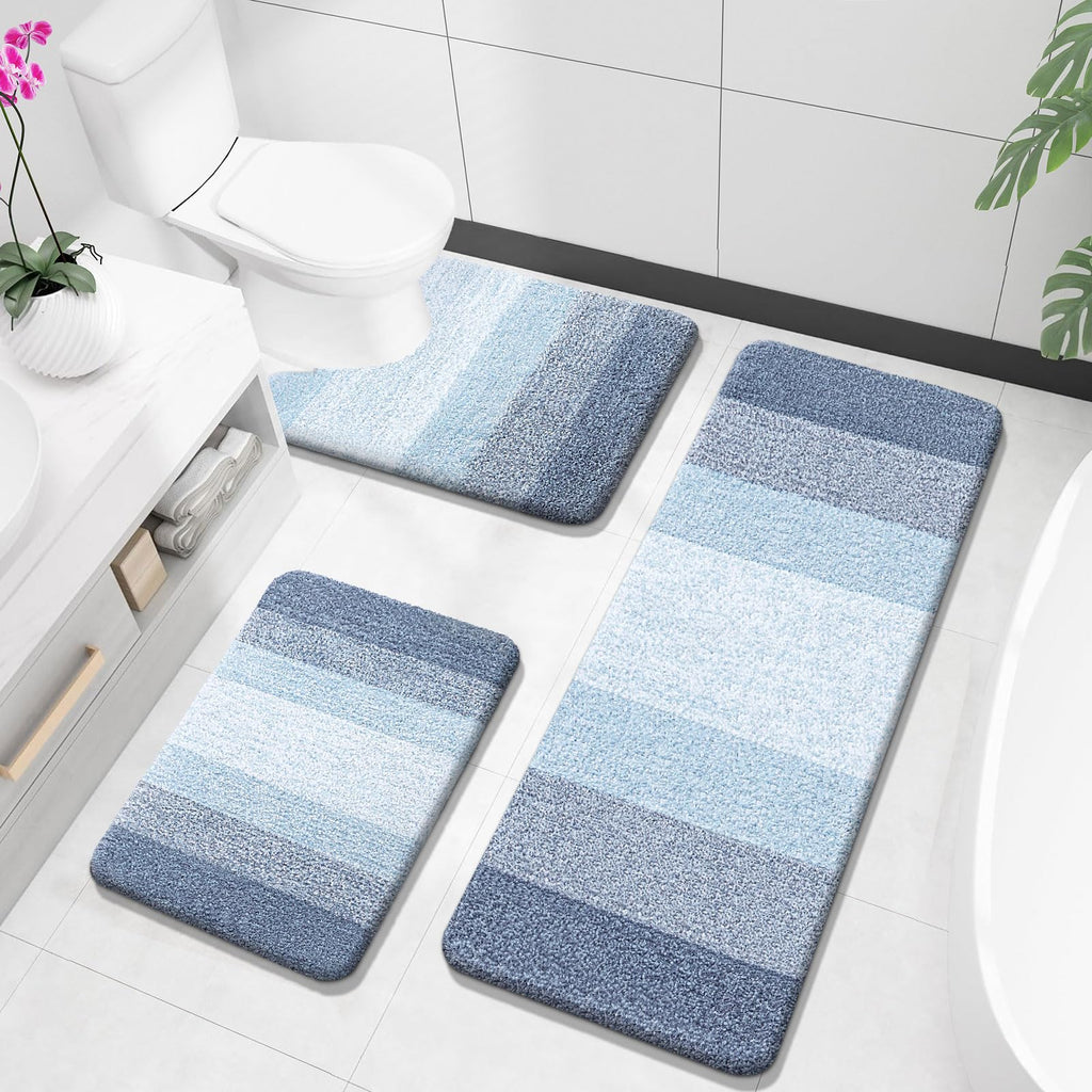 OLANLY Microfiber Bathroom Rugs Sets 3 Piece, 47"x20"+24"x16"+24"x20"