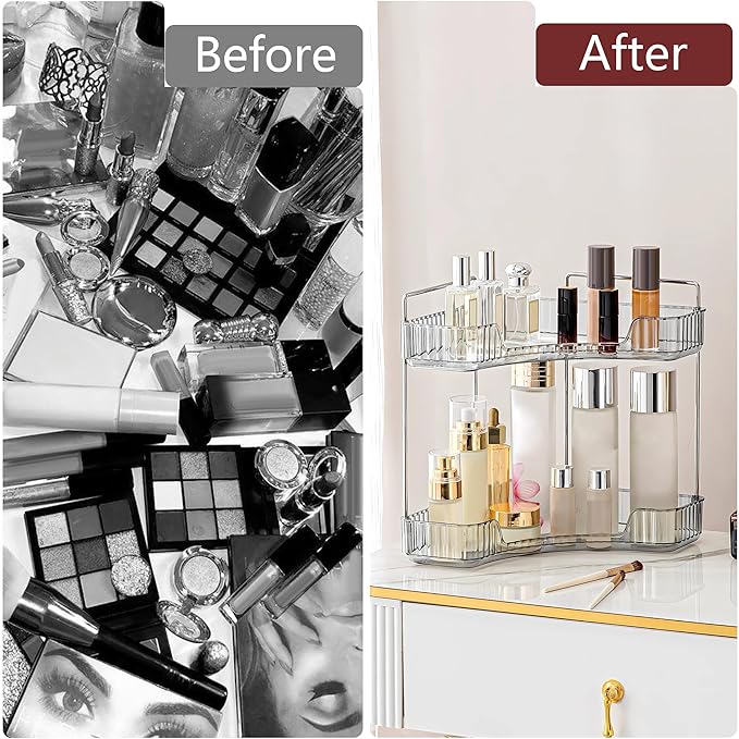 Weidace 2 Tier Corner Bathroom Counter Organizer Bathroom Countertop Shelf Makeup Organizer for Vanity Perfume Tray for Corner Storage (Grey)