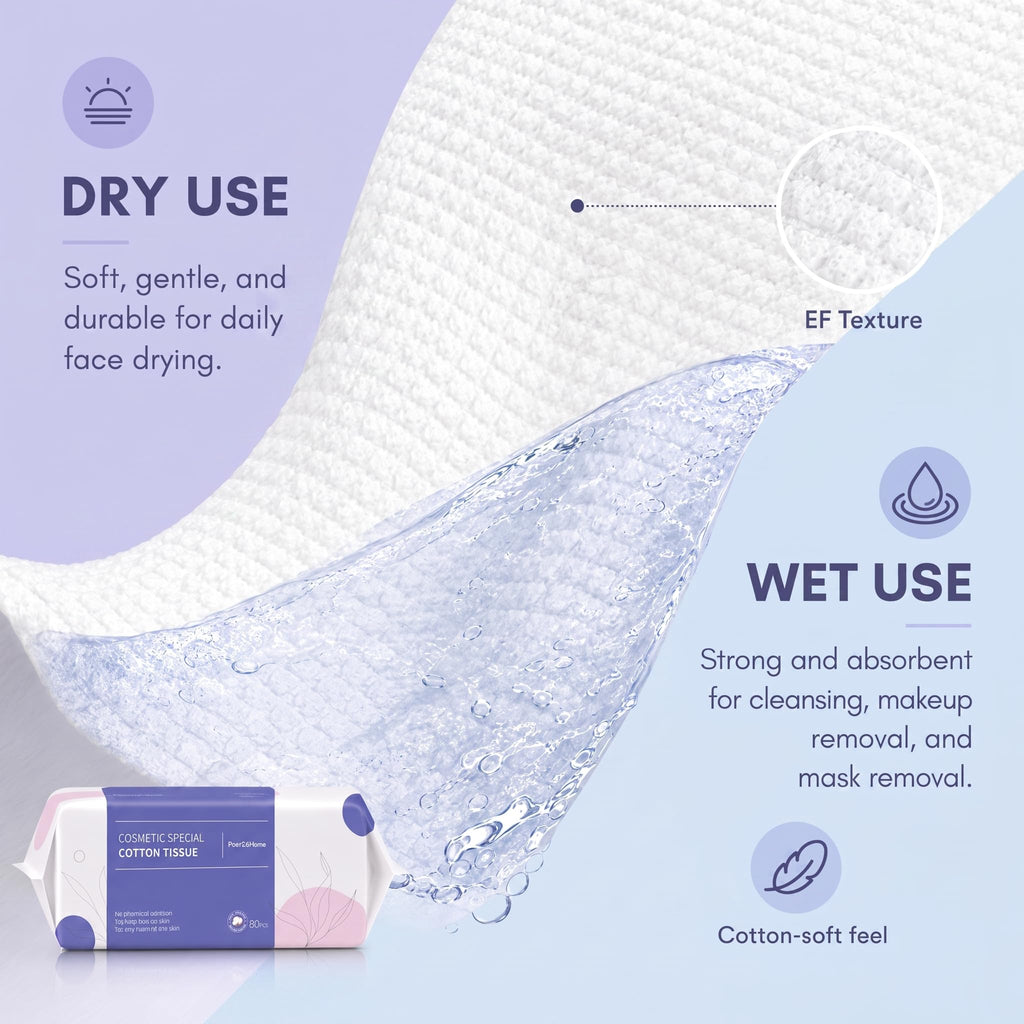 PoeticEHome Disposable Face Towel | Thick & Absorbent | Clean Face Tissue Biodegradable | Cotton Dry Wipes for Facial Cleansing & Makeup Removing