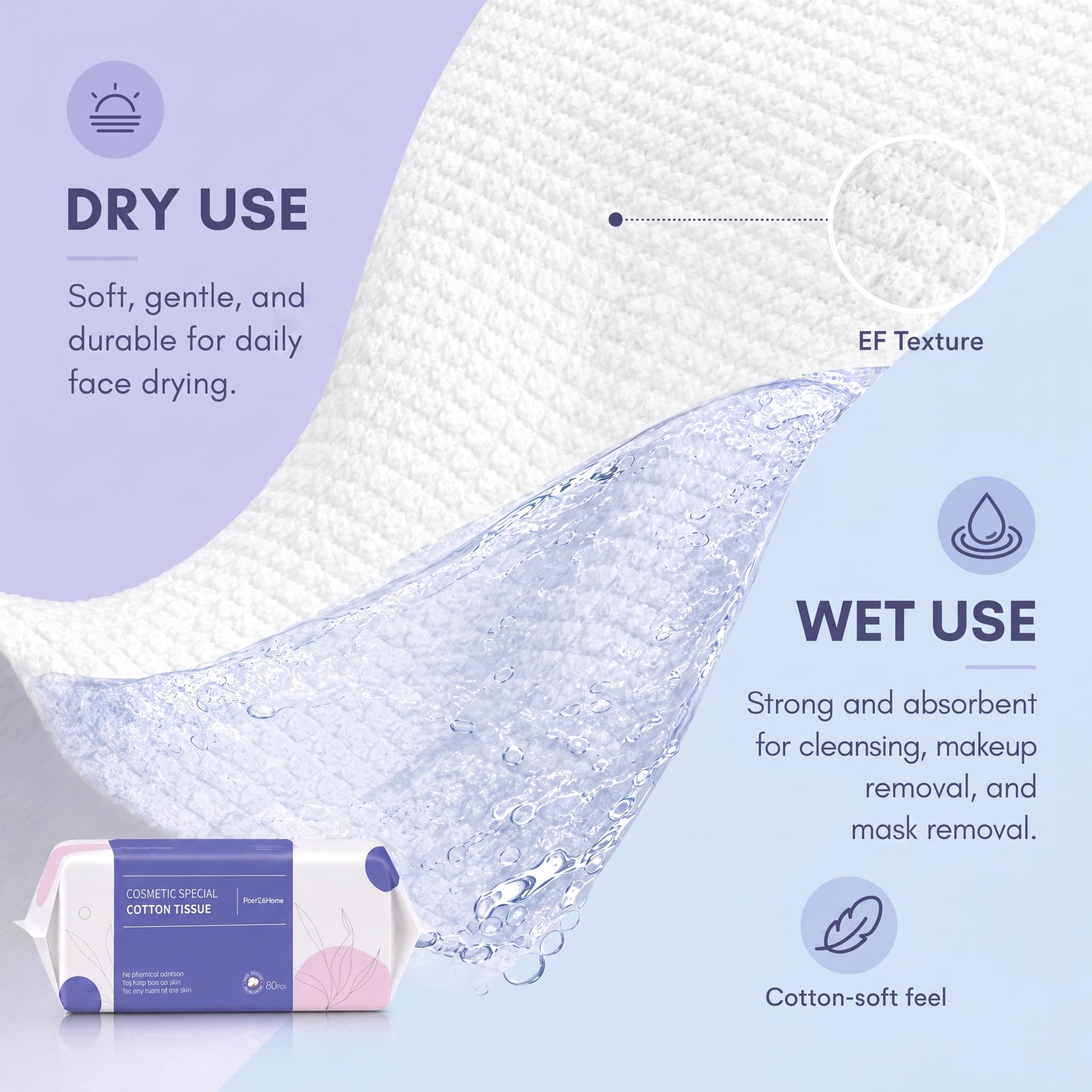 PoeticEHome Disposable Face Towel | Thick & Absorbent | Clean Face Tissue Biodegradable | Cotton Dry Wipes for Facial Cleansing & Makeup Removing