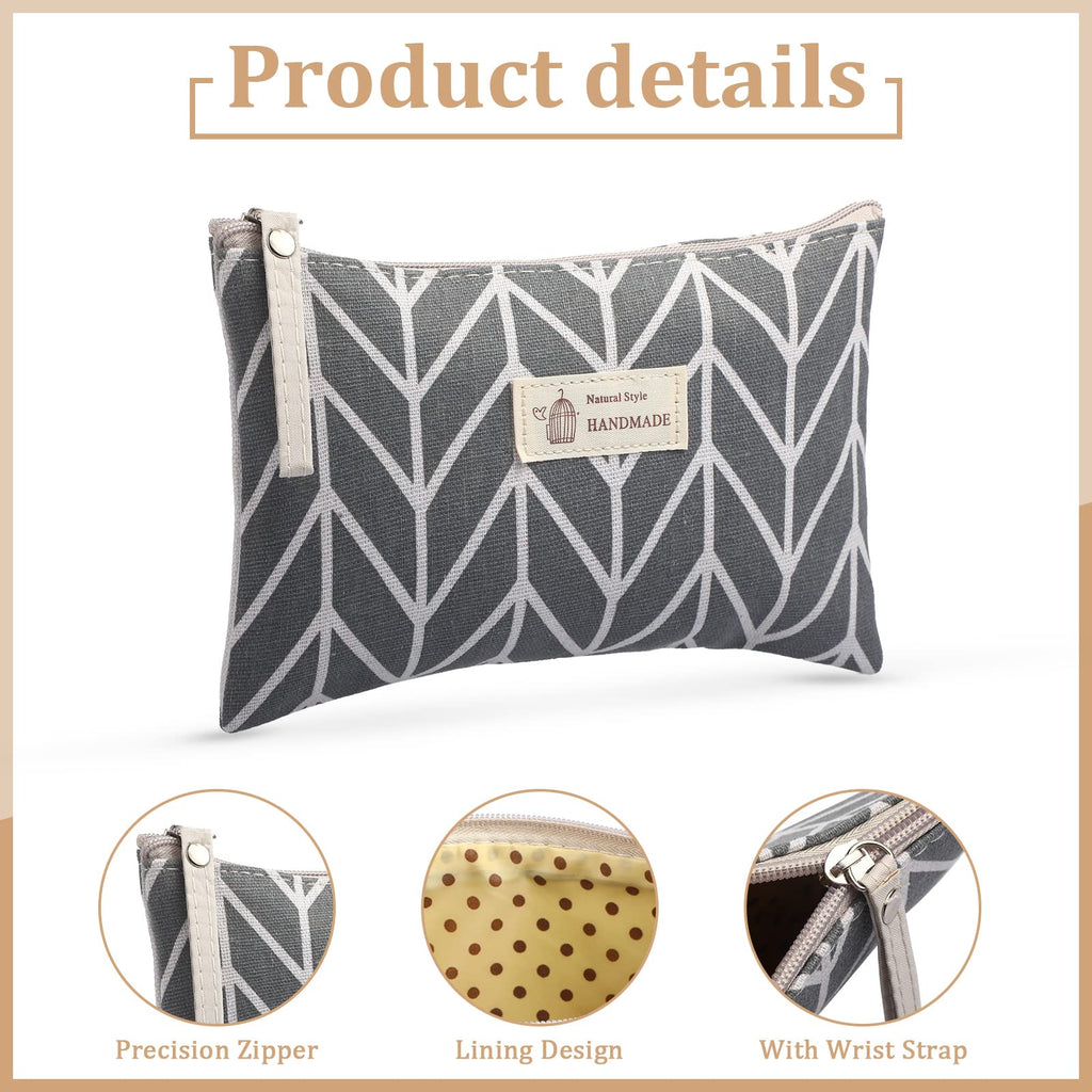 Boao 4 Pcs Canvas Cosmetic Pouches for Purse Makeup Bags Set Small with Zipper Cute Multi Functional Toiletry Travel Organizer for Back to School Women Gift, 4 Styles(Big,Arrow, Plaid, Tree, Leave)