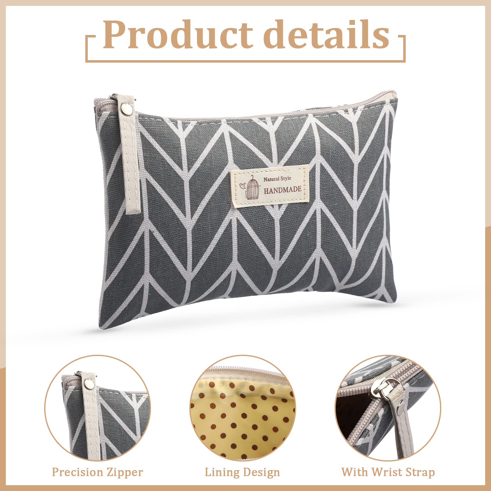 Boao 4 Pcs Canvas Cosmetic Pouches for Purse Makeup Bags Set Small with Zipper Cute Multi Functional Toiletry Travel Organizer for Back to School Women Gift, 4 Styles(Big,Arrow, Plaid, Tree, Leave)